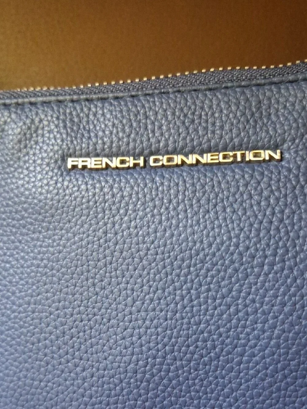 French Connection Blue Pebbled Leather Wristlet Clutch